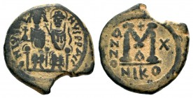Justin II , with Sophia (565-578 AD). AE Follis

Weight: 13,08 gr
Diameter: 28,75 mm