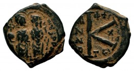 Justin II, with Sophia. 565-578. Æ Half Follis

Weight: 5,10 gr
Diameter: 20,50 mm