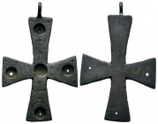 Large Byzantine Cross Pendant with stones inlaid on it but lost in time , circa 9th - 12th Century AD.

Weight: 27,49 gr
Diameter: 80,00 mm