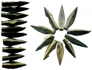 10 x Ancient Greece, 5th-4th century BC. Nice leaf-shaped bronze arrow heads, found in Thrace-Macedonia.
