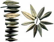 11 x Ancient Greece, 5th-4th century BC. Nice leaf-shaped bronze arrow heads, found in Thrace-Macedonia.