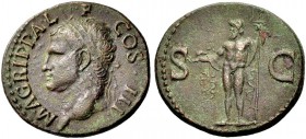 IN MEMORIAM MARKUS R. WEDER
RÖMISCHE MÜNZEN.  KAISERZEIT.  Agrippa, gest. 12 v. Chr. As, postum, unter Caligula (37-41), Kopf mit Rostralkrone n.l. R...