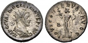 IN MEMORIAM MARKUS R. WEDER
RÖMISCHE MÜNZEN.  KAISERZEIT.  Diocletianus, 284-305. Aurelianus, Lugdunum, 286. Drap., gep. Büste mit Strkr. n.r. Rv. IO...