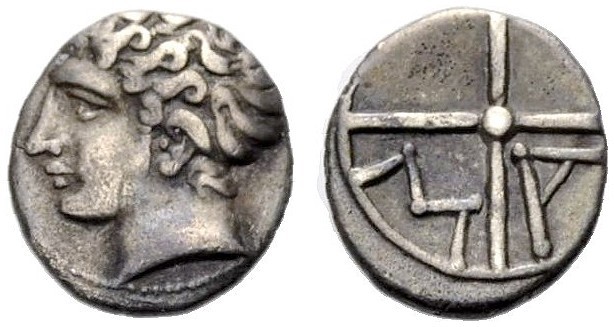 GRIECHISCHE MÜNZEN
GALLIEN.  MASSILIA (MARSEILLE).  Obol, 4. Jh. Männlicher, ju...