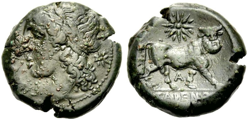 GRIECHISCHE MÜNZEN
KAMPANIEN.  CALES.  Bronze, 265-240 v. Chr. Kopf des Apollon...