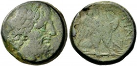 GRIECHISCHE MÜNZEN
APULIEN.  TEATE.  Dextans (= 10 unciae), Bronze, nach 220 v. Chr. Kopf des bärtigen Zeus mit L. n.r. Rv. TIATI Adler mit geöffnete...