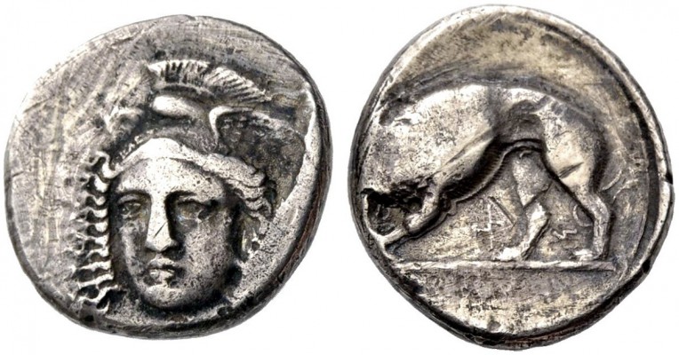 GRIECHISCHE MÜNZEN
LUKANIEN.  HYELE.  Didrachmon, um 300-340 v. Chr. Kopf der A...