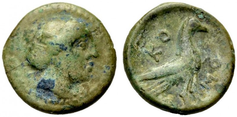 GRIECHISCHE MÜNZEN
LUKANIEN.  LAOS.  Bronze, 4. Jh. v. Chr. Weibliche Büste im ...