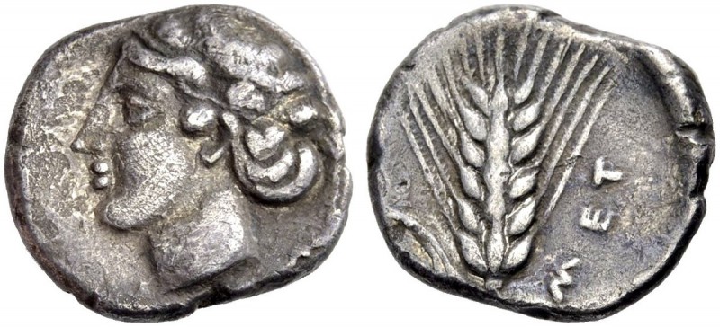 GRIECHISCHE MÜNZEN
LUKANIEN.  METAPONT.  Stater, 5.-4. Jh. Weibl. Kopf n. l., d...