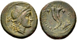 GRIECHISCHE MÜNZEN
BRUTTIUM.  HIPPONION.  Als Vibo Valentia, 192 v. Chr. -1 n. Chr. Semis, Bronze, nach 192 v. Chr. Herakopf mit Stephane n.r., im Fe...