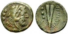 GRIECHISCHE MÜNZEN
BRUTTIUM.  HIPPONION.  Quadrans, Bronze, nach 192 v. Chr. Kopf des bärtigen Herakles im Löwenfell n.r., dahinter drei Wertkugeln. ...