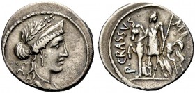 RÖMISCHE MÜNZEN
RÖMISCHE REPUBLIK.  P. Licinius Crassus, 55 v. Chr. Denar. S.C Drap. Büste der Venus mit Diadem und Lorbeerkranz n. r. Rv. P. CRASSVS...