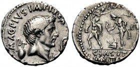 RÖMISCHE MÜNZEN
IMPERATORISCHE PRÄGUNGEN.  Sextus Pompeius, gest. 35 v. Chr. Denar, Sizilien, 42-40 v. Chr. MAG.PIVS - IMP. ITER Kopf des Cn. Pompeiu...