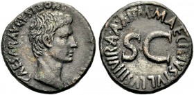 RÖMISCHE MÜNZEN
KAISERZEIT.  Augustus, 27 v. Chr. -14 n. Chr. As, 7. v. Chr. M. Maecilius Tullus als IIIVir Monetalis. CAESAR AVGVST PONT (MAX TRIBVN...