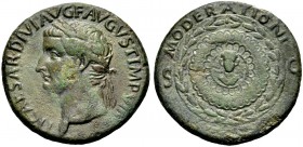 RÖMISCHE MÜNZEN
KAISERZEIT.  Tiberius, 14-37. Dupondius, 16-22 Büste mit L. n. l. TI CAESAR DIVI AVG F AVGVST IMP VIII. Rv. MODERA TIONI / S - C Klei...