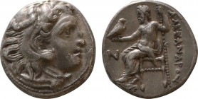 KINGS OF MACEDON. Alexander III 'the Great' (336-323 BC). Drachm. Kolophon.
Obv: Head of Herakles right, wearing lion skin.
Rev: AΛΕΞΑΝΔΡOY.
Zeus seat...