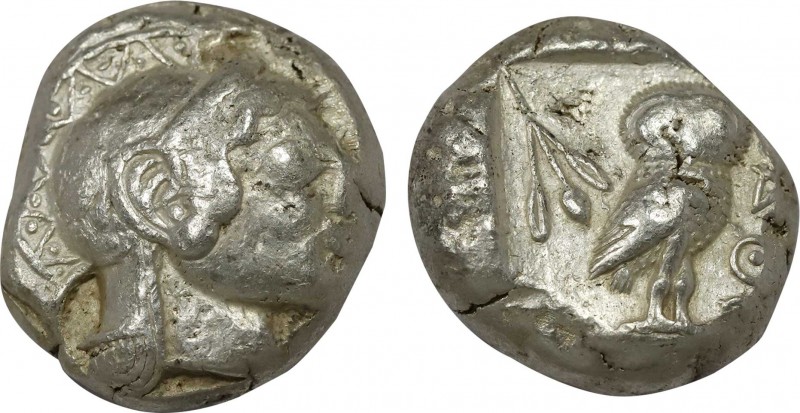 ATTICA. Athens. Tetradrachm (Circa 485/0 BC).
Obv: Helmeted archaic head of Ath...