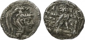 ATTICA. Athens. Drachm (101/0 BC). New Style Coinage. Timostratos, Poses and Ari-, magistrates.
Obv: Helmeted head of Athena right.
Rev: Α - ΘΕ / ΤΙΜ ...