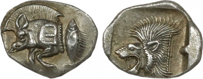 MYSIA. Kyzikos. Obol (Circa 450-400 BC).
Obv: Forepart of boar left, with Ǝ on s...