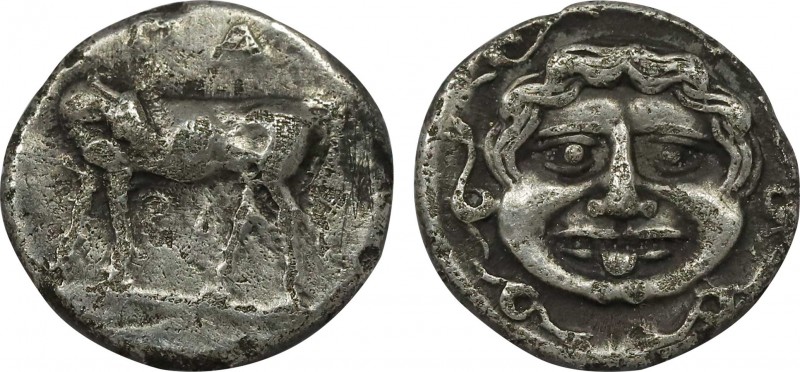 MYSIA. Parion. Hemidrachm (4th century BC).
Obv: ΠΑ / ΡΙ.
Bull, with head right,...