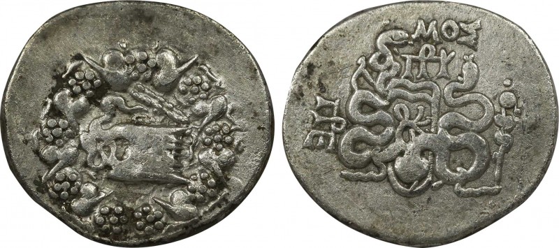 MYSIA. Pergamon. Cistophor (Circa 166-67 BC).
Obv: Cista mystica with serpent; a...