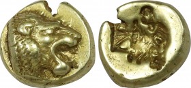 LESBOS. Mytilene. EL Hekte (Circa 521-478 BC).
Obv: Head of roaring lion right.
Rev: Incuse head of calf right; rectangular punch to left.
Bodenstedt ...