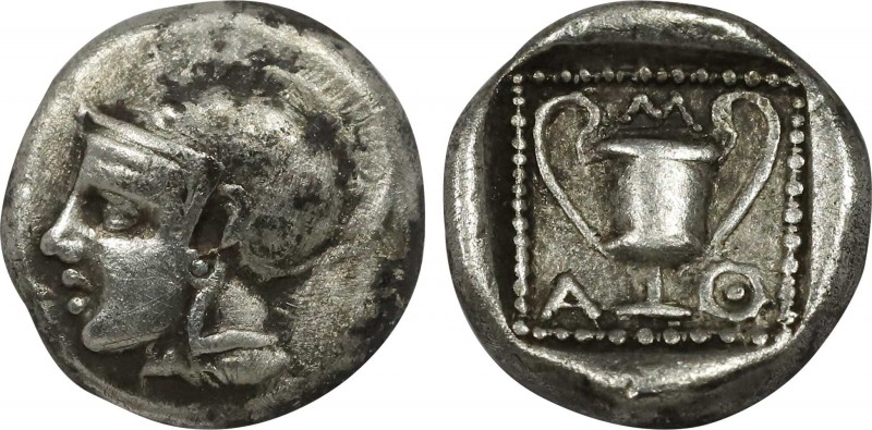 LESBOS. Methymna. Drachm (Circa 450/40-406/379 BC). Obv: Helmeted head of Athena...