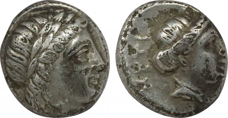 LESBOS. Mytilene. Diobol (Circa 400-350 BC).
Obv: Laureate head of Apollo right....