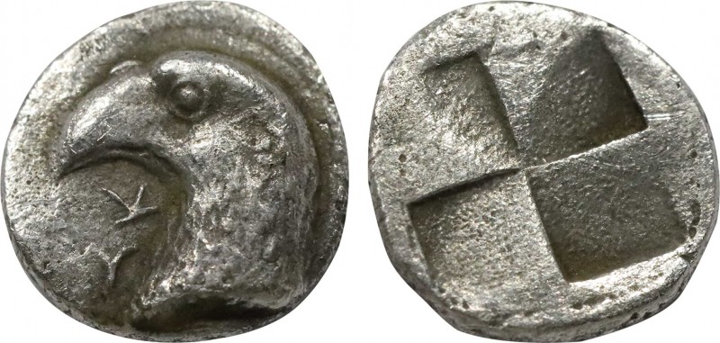 AEOLIS. Kyme. Hemiobol (Circa 480-450 BC).
Obv: K - Y.
Head of eagle left.
Rev: ...