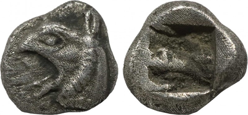 IONIA. Phokaia. Diobol (Circa 521-478 BC).
Obv: Head of griffin left.
Rev: Rough...