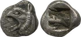 IONIA. Phokaia. Diobol (Circa 521-478 BC).
Obv: Head of griffin left.
Rev: Rough incuse square.
SNG Keckman 300; SNG von Aulock 2116.
Condition: Very ...