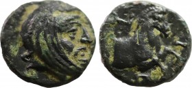 ACHAEMENID EMPIRE. Spithridates, Satrap of Lydia and Ionia (334 BC). Ae.
Obv: Head of satrap right, wearing bashlyk.
Rev: ΣΠI.
Forepart of horse right...