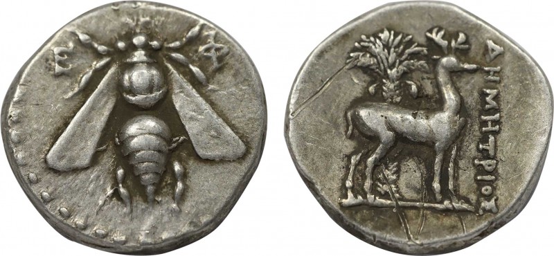 IONIA. Ephesos. Drachm (Circa 202-150 BC). Demetrios, magistrate.
Obv: Ε - Φ.
Be...