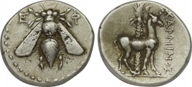 IONIA. Ephesos. Drachm ( Circa 202-150 BC). ΧΑΡΜΙΝΟΣ (Charminos), magistrate.
E-Φ, bee with straight wings, border of dots / ΧΑΡΜΙΝΟΣ, stag standing ...