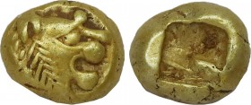 KINGS OF LYDIA. Time of Alyattes to Kroisos (Circa 610-546 BC). EL 1/12 Stater. Sardes.
Obv: Head of roaring lion right; star on forehead.
Rev: Incuse...