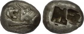 KINGS OF LYDIA. Kroisos (Circa 564/53-550/39 BC). Half Stater or Siglos. Sardes.
Obv: Confronted foreparts of lion and bull.
Rev: Two incuse square pu...