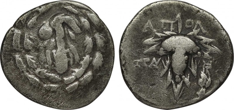 LYDIA. Tralleis. Cistaphoric Didrachm (Circa 166-67 BC).
Obv: Club draped with l...