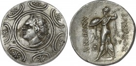 KINGS OF MACEDON. Antigonos II Gonatas (Circa 270-240 BC). Tetradrachm. Pella.
Obv: Head of Pan wearing goat horns and goat skin in centre of Macedoni...