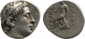 SELEUKID KINGDOM. Antiochos II Theos (261–246 BC). Drachm. Ephesus or Meletus.
Obv: Diademed head right.
Rev: BAΣIΛEΩΣ ANTIOXOY.
Apollo seated left on...