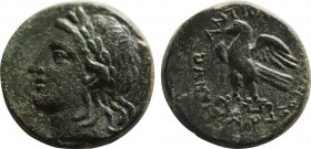 CARIA. Antioch. Ae (2nd century BC).
Obv: Laureate head of Apollo left.
Rev: ANTIOXEΩN TΩN ΠPOΣ MAIANΔPΩ.
Eagle, with wings spread, standing left o...