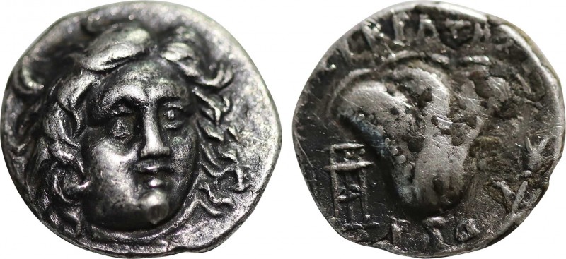 CARIA. Rhodes. Drachm (229-205 BC). Eukrates, magistrate.
Obv: Head of Helios fa...