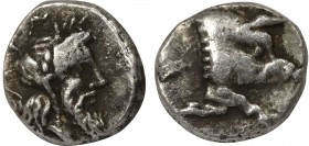 CARIA. Euromos. Hemiobol (5th century BC). Obv: Forepart of boar right. Rev: YPΩ. Bearded head of Lepsynos right. SNG Kayhan I 754; SNG Keckman 863-4 ...