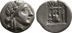 LYCIAN LEAGUE. Phaselis. Drachm (Circa 100-80 BC).
Obv: Laureate head of Apollo right.
Rev: ΦAΣHΛ.
Kithara; Isis crown to left, torch to right.
Troxel...