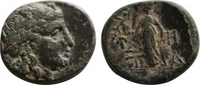 AEOLIS. Temnos. Ae (2nd-1st centuries BC).
Obv: Wreathed head of Dionysos right.
Rev: Δ - H / T - A.
Athena standing left with Nike and spear; shield ...