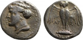 PONTOS, Amisos. Late 5th-4th century BC. AR Siglos – Drachm. Persic standard. Aris–, magistrate. Obv: Head of Hera left, wearing ornate polos. Rev: Ea...