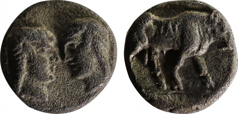 CARIA. Uncertain. Hemiobol (5th century BC).
Obv: Bare female and male (or femal...