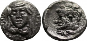 CILICIA. Trihemitartemorion. (4th century BC). Obol.
Obv: Veiled and draped bust of female facing slightly left.
Rev: Head of Herakles left, with lion...