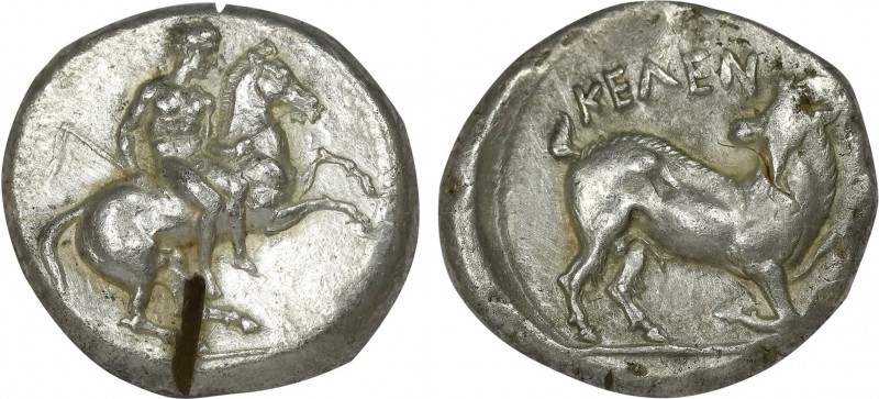 CILICIA. Kelenderis. Stater (Circa 410-375 BC).
Obv: Youth, holding whip and rei...