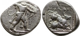 CYPRUS. Kition. Baalmelek II (Circa 425/0-400 BC). Stater.
Obv: Herakles in fighting stance right, holding club and bow, with lion skin draped from ne...