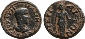 PAMPHYLIA, Perge. Maximus. Caesar, AD 235/6-238. Ae. Obv: Bare head right. Rev: Artemis standing right, holding arrow and bow. SNG France 493 (same di...